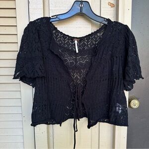 Free People Cropped Crochet Y2K Black Cardigan Size Small